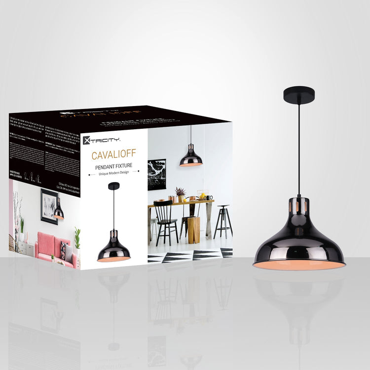 Xtricity - Luminaire Suspendu, Largeur de 11.8'', De la Collection Cavalioff, Noir Chrome - emballage - Simple Boutique