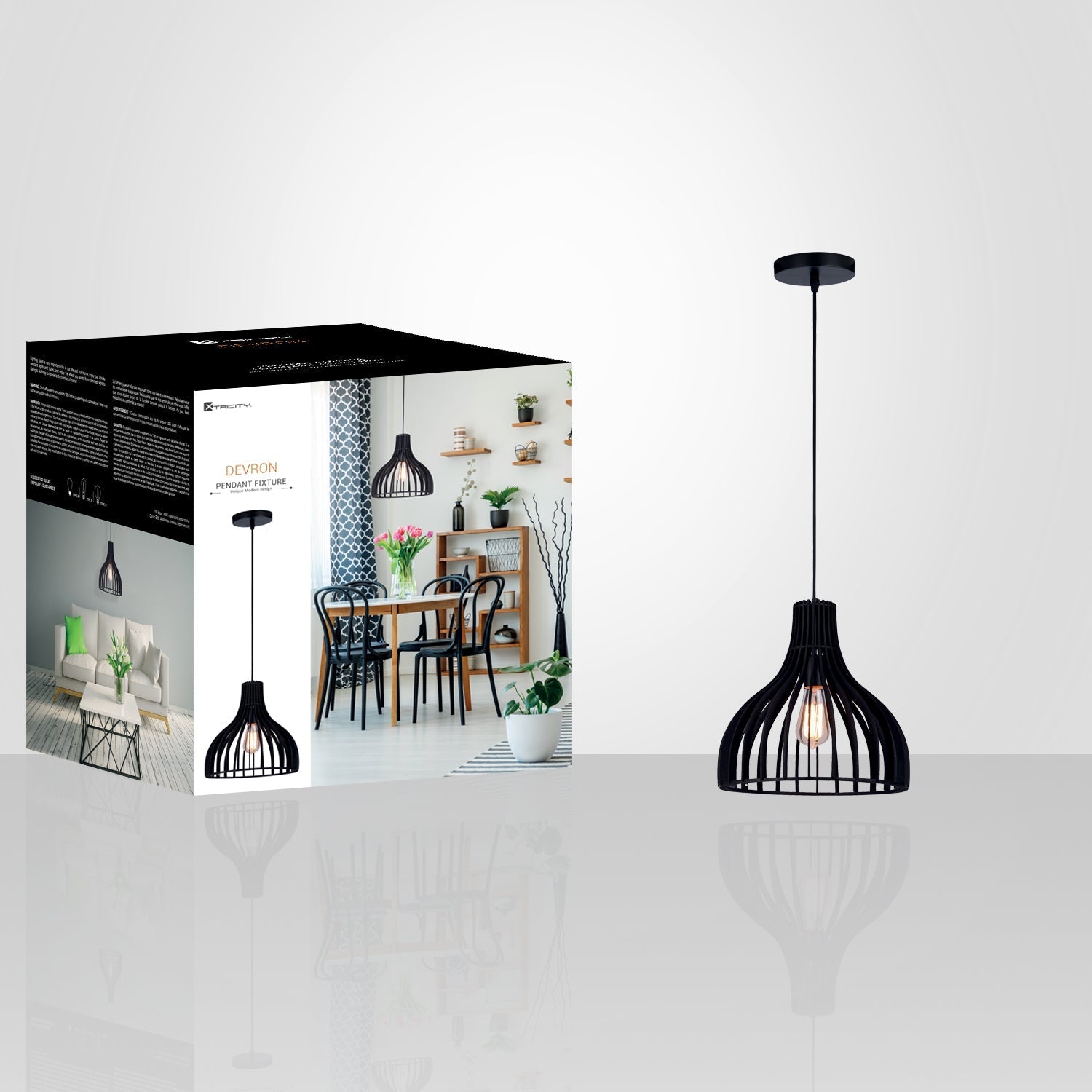 Xtricity - Luminaire Suspendu, Largeur de 13.3'', De la Collection Devon, Noir - emballage - Simple Boutique