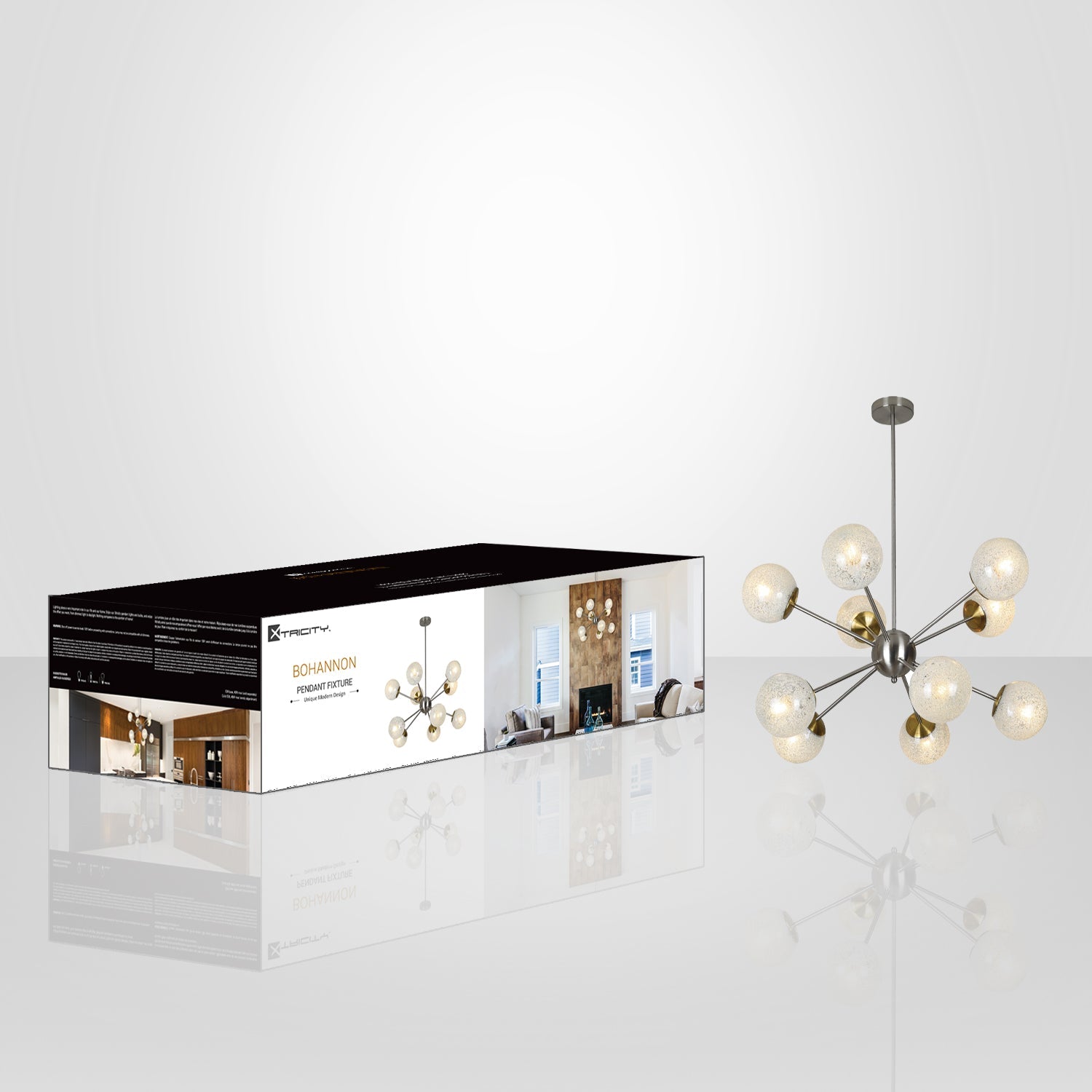 Xtricity - Luminaire Susendu à 10 Lumières, Largeur de 34.6'', De la Collection Bohannon, Argenté - emballage - Simple Boutique