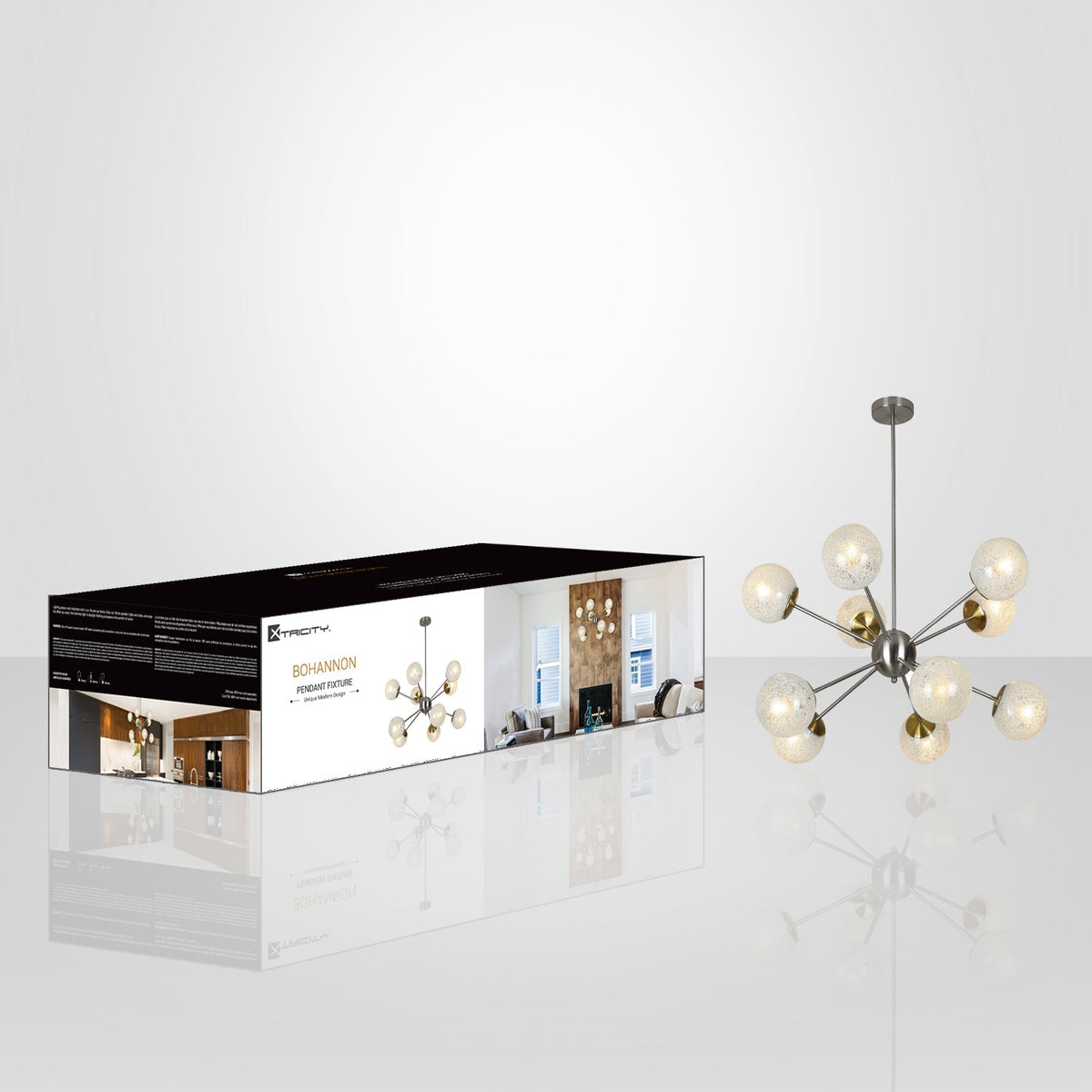Xtricity - Luminaire Susendu à 10 Lumières, Largeur de 34.6'', De la Collection Bohannon, Argenté - emballage - Simple Boutique