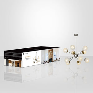 Xtricity - Luminaire Susendu à 10 Lumières, Largeur de 34.6'', De la Collection Bohannon, Argenté - emballage - Simple Boutique
