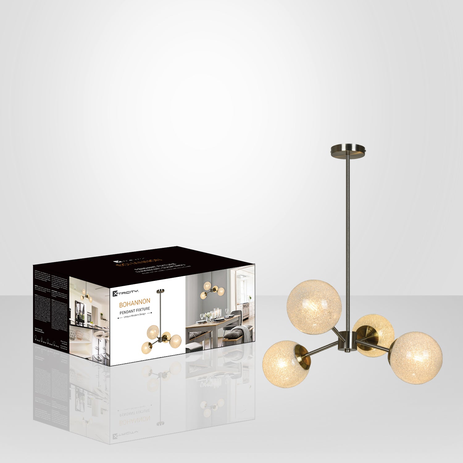 Xtricity - Luminaire Suspendu à 4 Lumières, Largeur de 22.4'', De la Collection Bohannon, Argenté - emballage - Simple Boutique