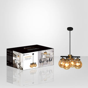 Xtricity - Luminaire Suspendu à 4 Lumières, Largeur de 14.5'', De la Collection Henderson, Noir et Doré - emballage - Simple Boutique