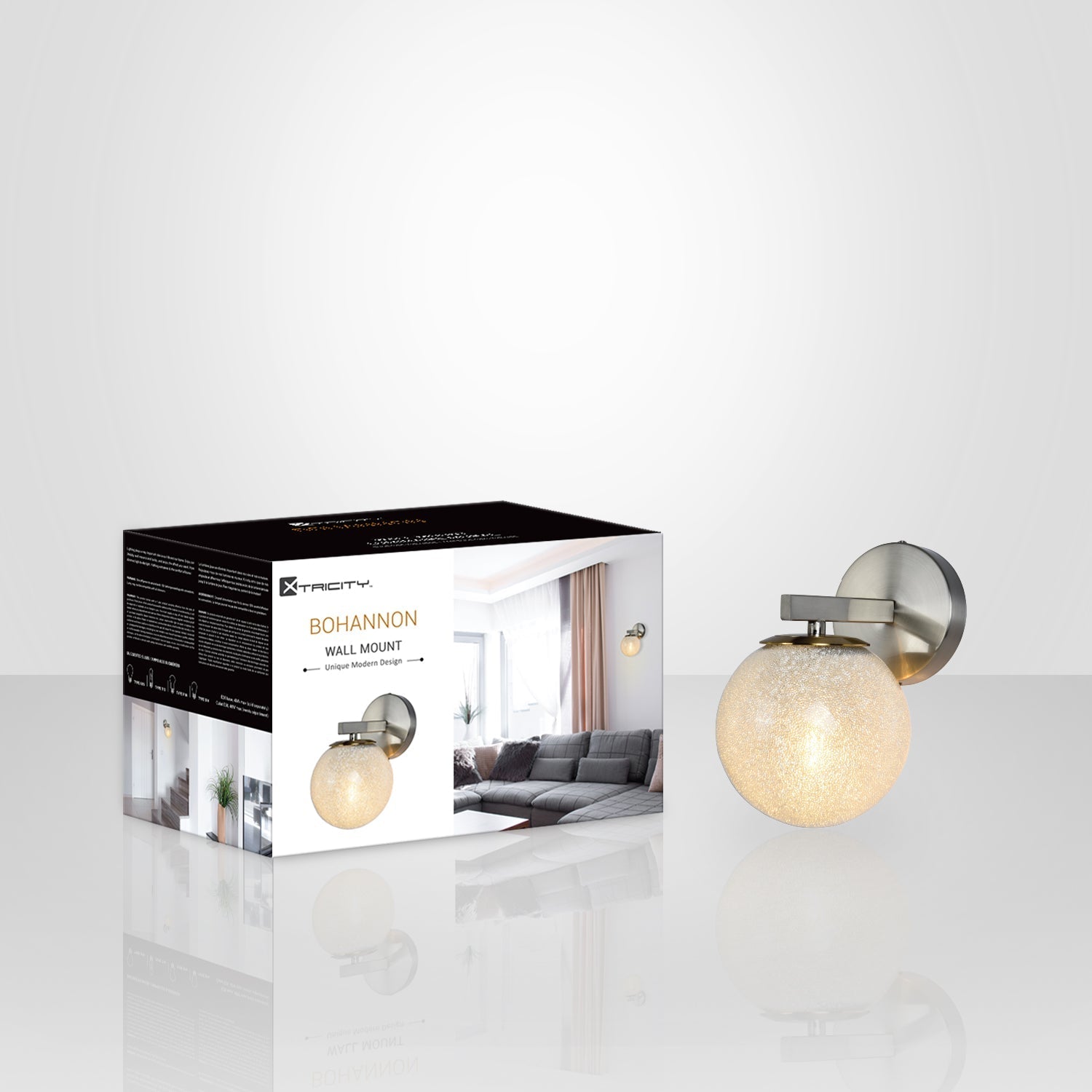 Xtricity - Luminaire Mural, Largeur de 6'', De la Collection Bohannon, Argenté - emballage - Simple Boutique