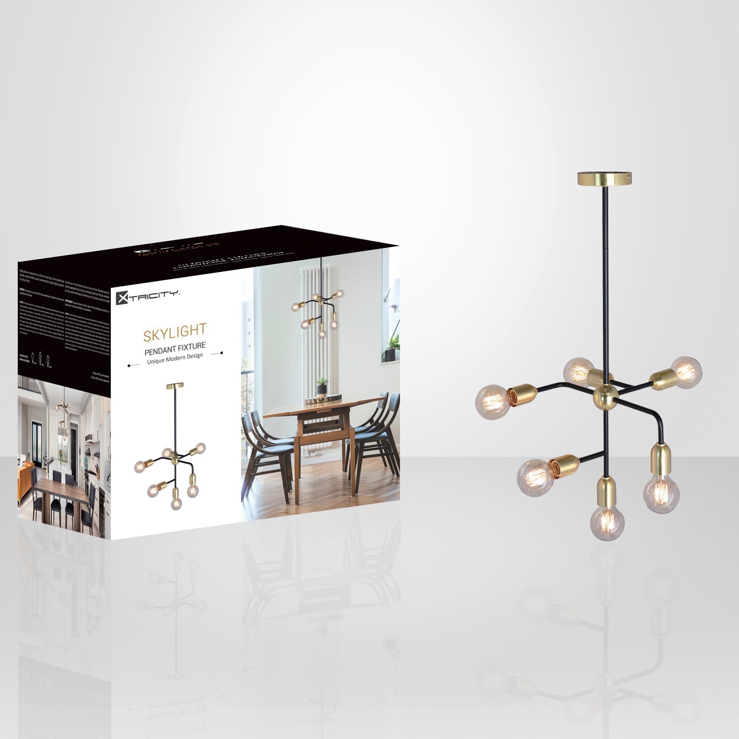 Xtricity  - Luminaire Suspendu à 6 Lumières, Largeur de 14.2'', De la Collection Skylight, Doré - emballage - Simple Boutique
