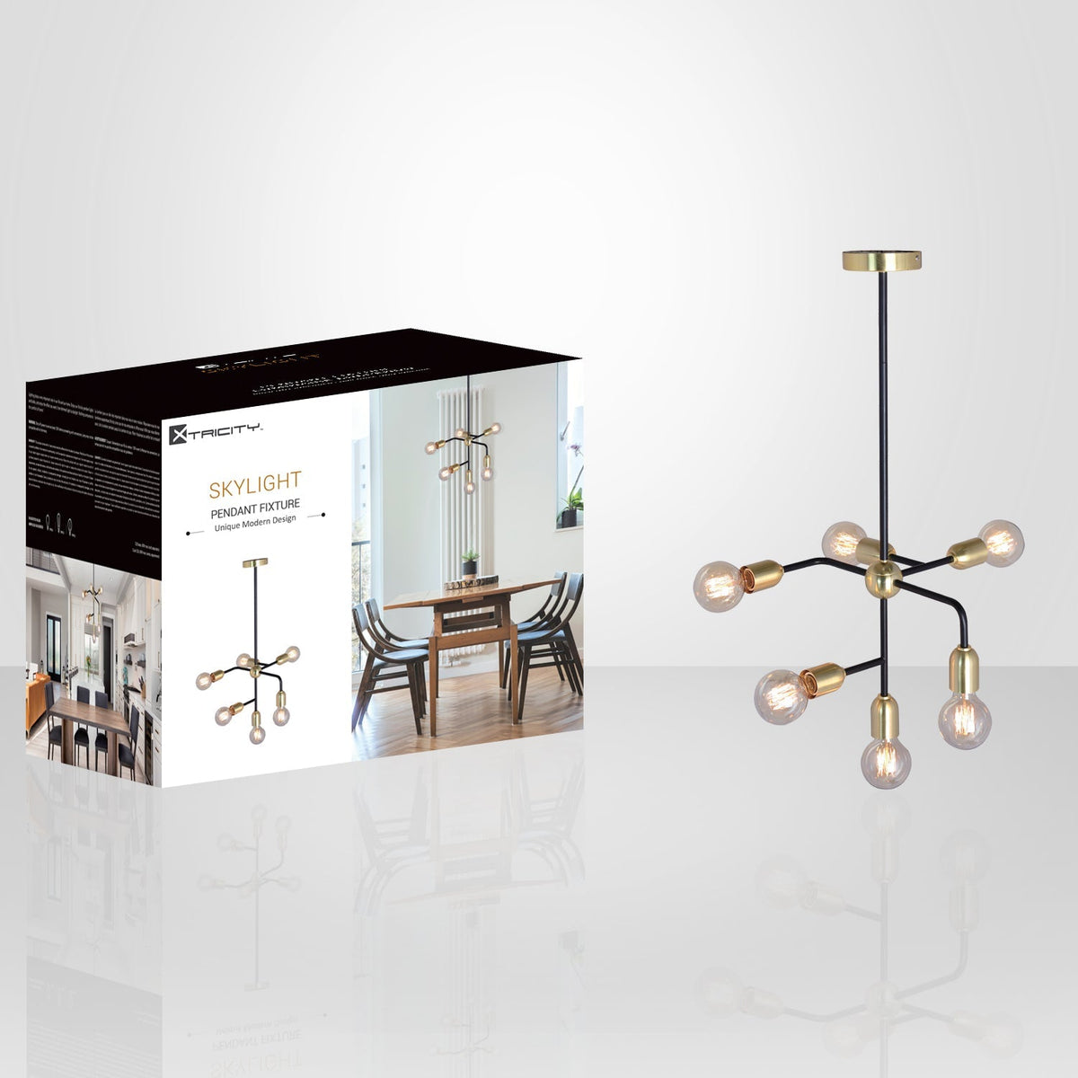 Xtricity  - Luminaire Suspendu à 6 Lumières, Largeur de 14.2'', De la Collection Skylight, Doré - emballage - Simple Boutique