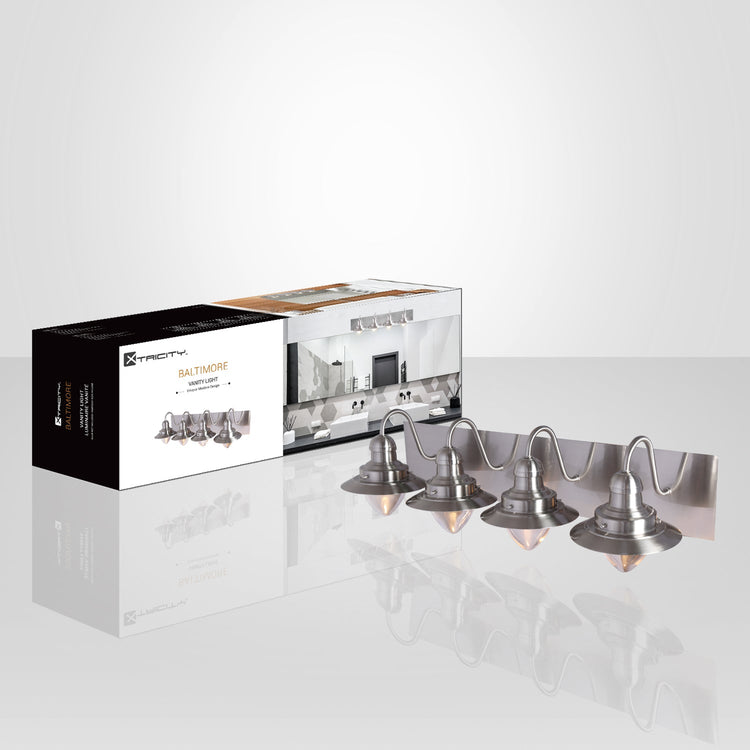 Xtricity - Luminaire de Vanité à 4 Lumières, Largeur de 27.1'', De la Collection Baltimore, Fini Nickel - emballage - Simple Boutique