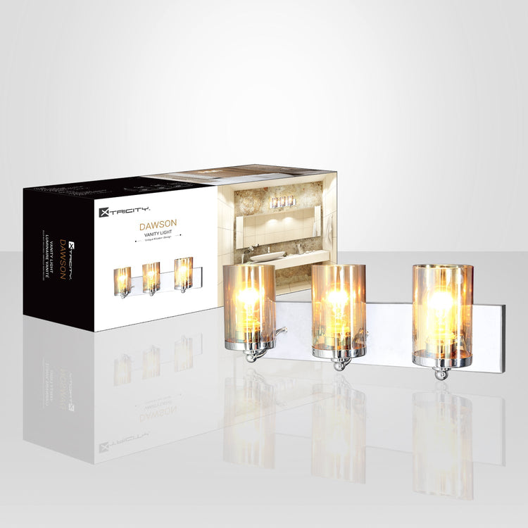 Xtricity - Luminaire de Vanité à 3 Têtes, Largeur de 19.7'', De la Collection Dawson, Fini Chromé - emballage - Simple Boutique