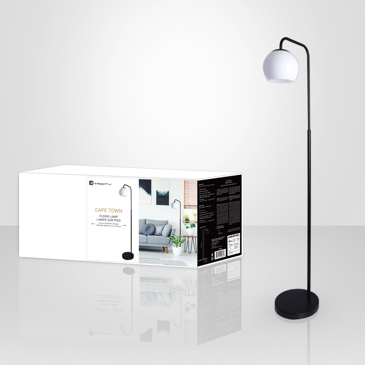 Xtricity - Lampe sur Pied, Hauteur de 59.2'', De la Collection Cape Town, Blanc et Noir - emballage - Simple Boutique