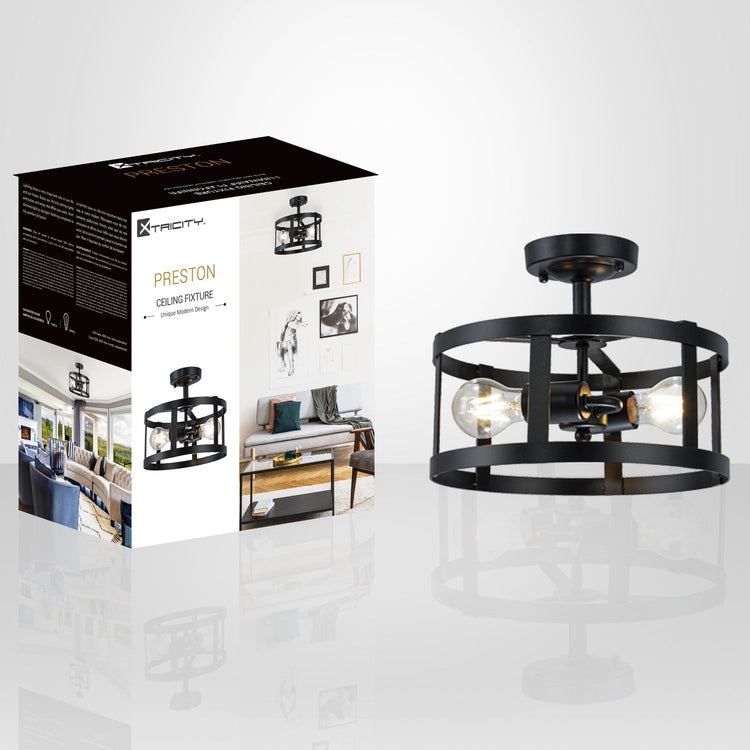 Xtricity - Plafonnier Décoratif à 2 Ampoules, Largeur de 11.8", De la Collection Preston, Noir - emballage - Simple Boutique