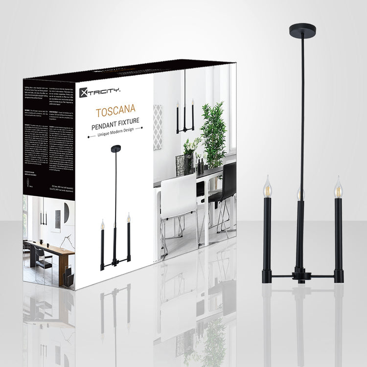 Xtricity - Luminaire Suspendu à 3 Lumières, Largeur de 13'',  De la Collection Toscana, Noir - emballage - Simple Boutique