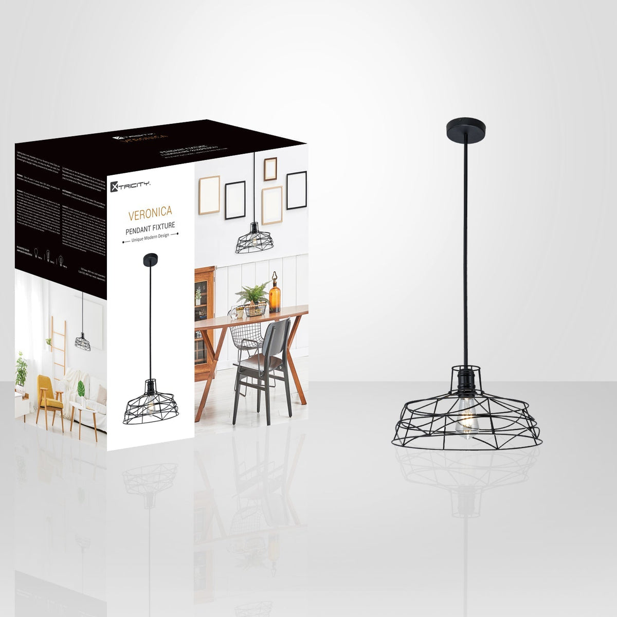 Xtricity - Luminaire Suspendu, Largeur de 15.7'', De la Collection Veronica, Noir - emballage - Simple Boutique