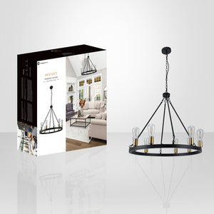 Xtricity - Luminaire Suspendu à 6 Lumières, Largeur de 28.3'', De la Collection WestGate, Noir - emballage - Simple Boutique