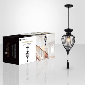 Xtricity - Luminaire Suspendu à 1 Lumières, Largeur de 9.1'', De la Collection QueensDown, Noir - emballage - Simple Boutique