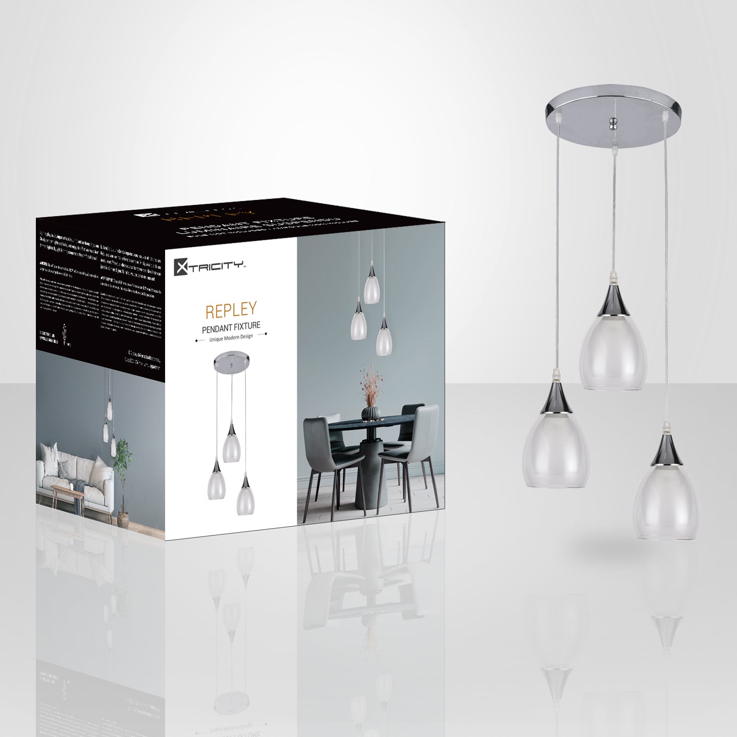Xtricity - Luminaire Suspendu à 3 Lumières, Largeur de 9.8'', De la Collection Repley, Blanc - emballage - Simple Boutique