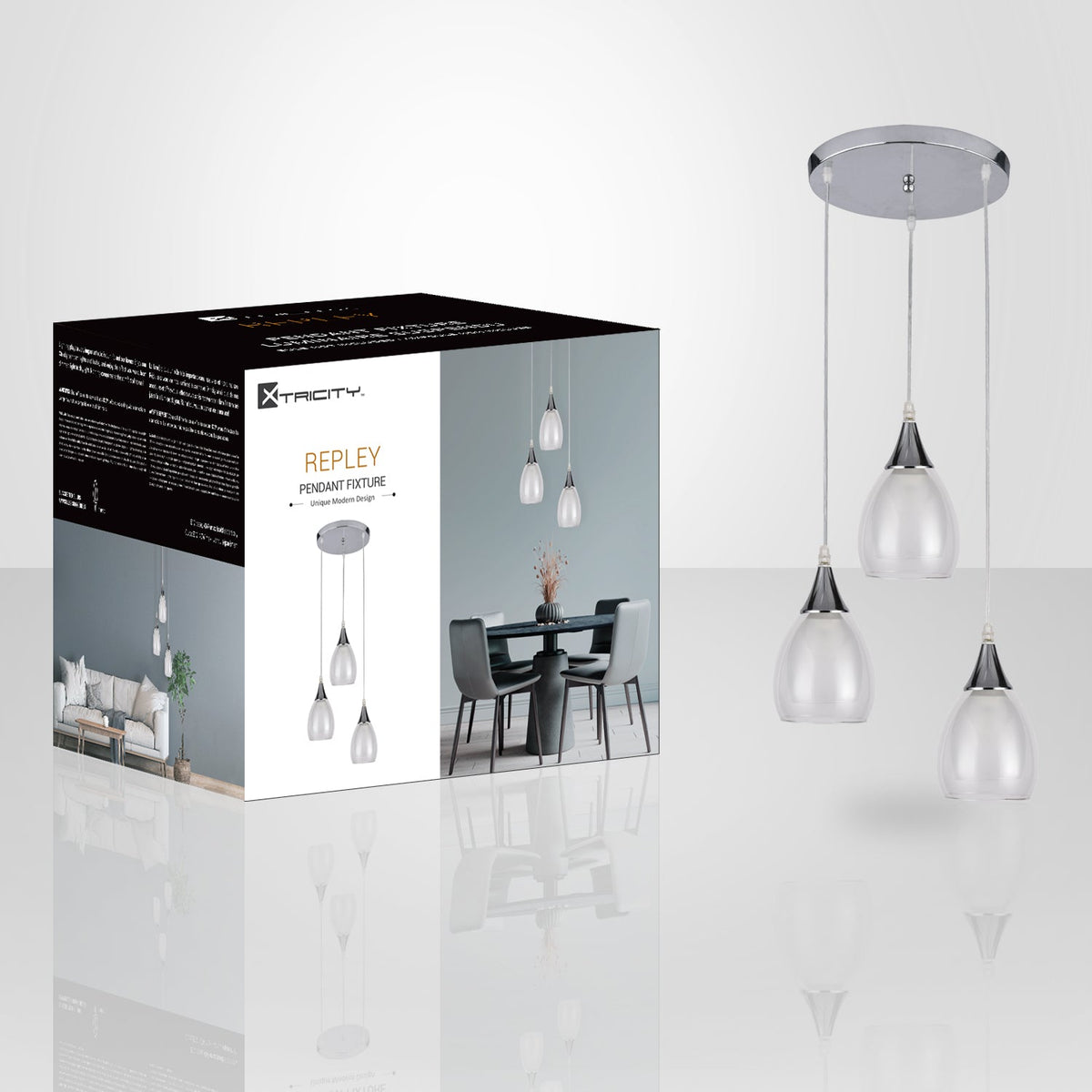 Xtricity - Luminaire Suspendu à 3 Lumières, Largeur de 9.8'', De la Collection Repley, Blanc - emballage - Simple Boutique