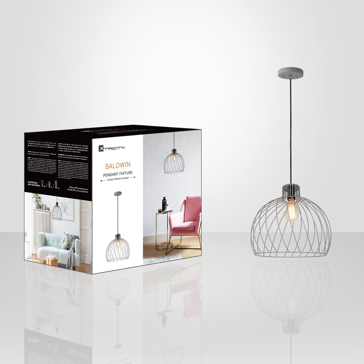 Xtricity - Luminaire Suspendu, Largeur de 13.7'' De la Collection Baldwin, Gris - emballage - Simple Boutique