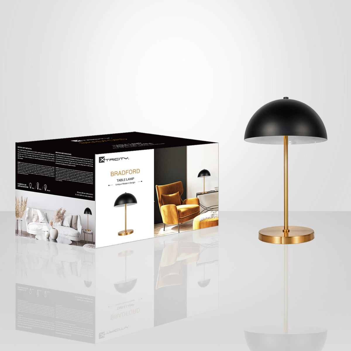 Xtricity - Lampe de Table, Hauteur de 20.1", De la Collection Bradford, Noir et Doré - emballage - Simple Boutique