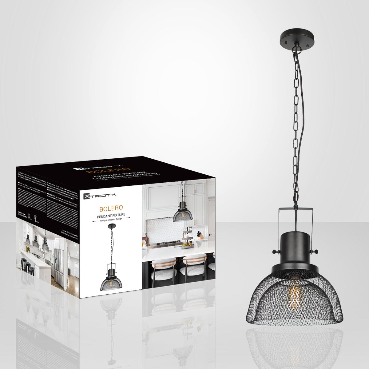 Xtricity - Luminaire Suspendu, Largeur de 12.2", De la Collection Bolero, Noir - emballage - Simple Boutique