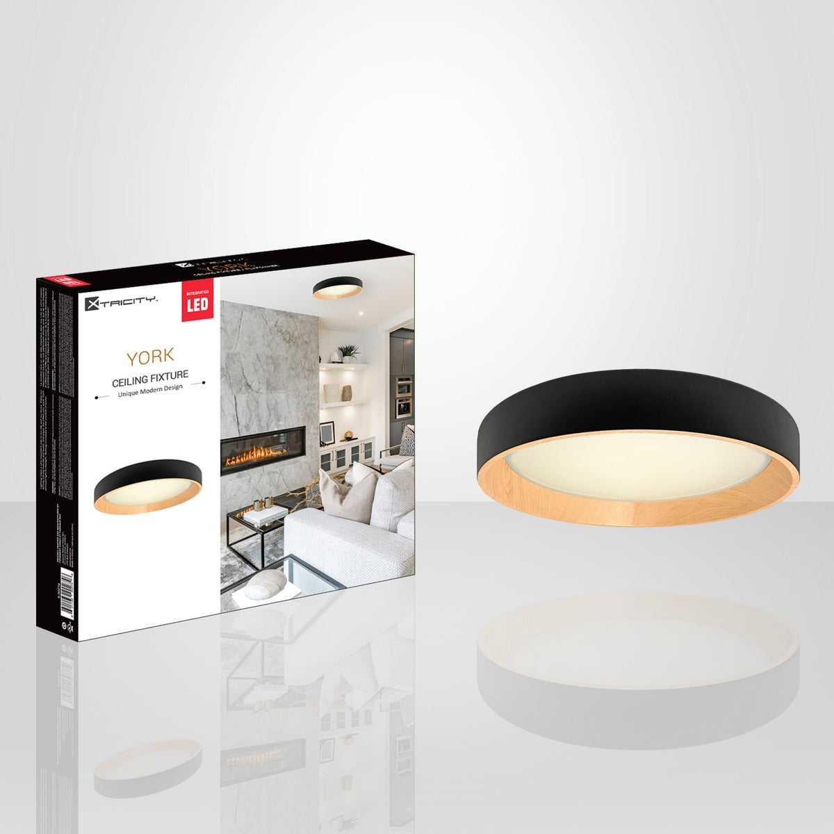 Xtricity - Plafonnier avec DEL Intégré, Diamètre de 19.7", De la Collection York, Noir - emballage - Simple Boutique