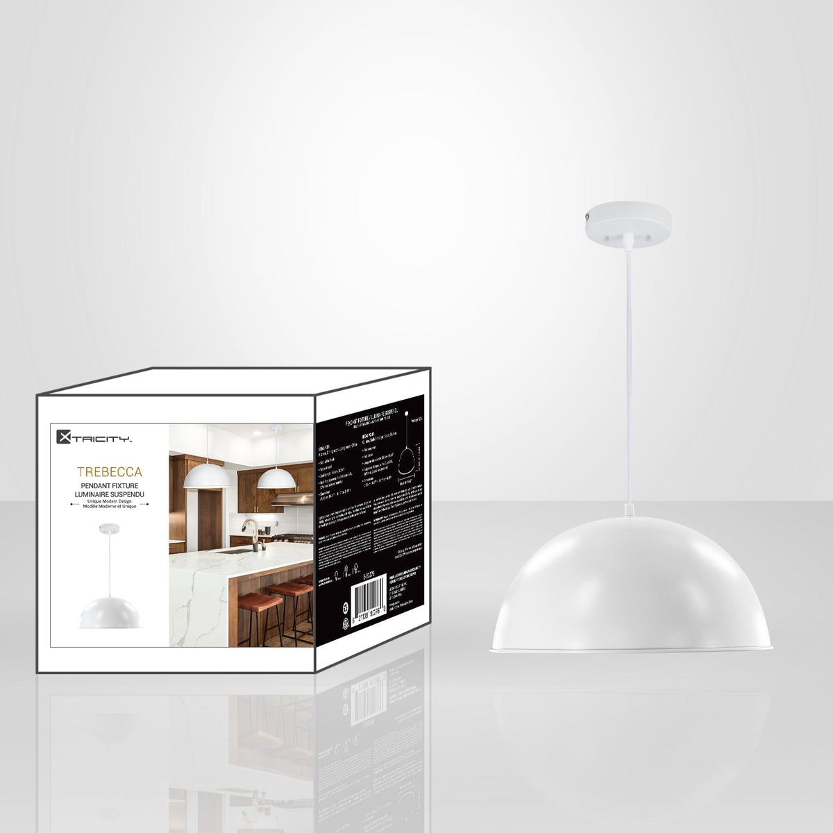Xtricity - Luminaire Suspendu, Largeur de 14.17", De la Collection Trebecca, Blanc - emballage - Simple Boutique
