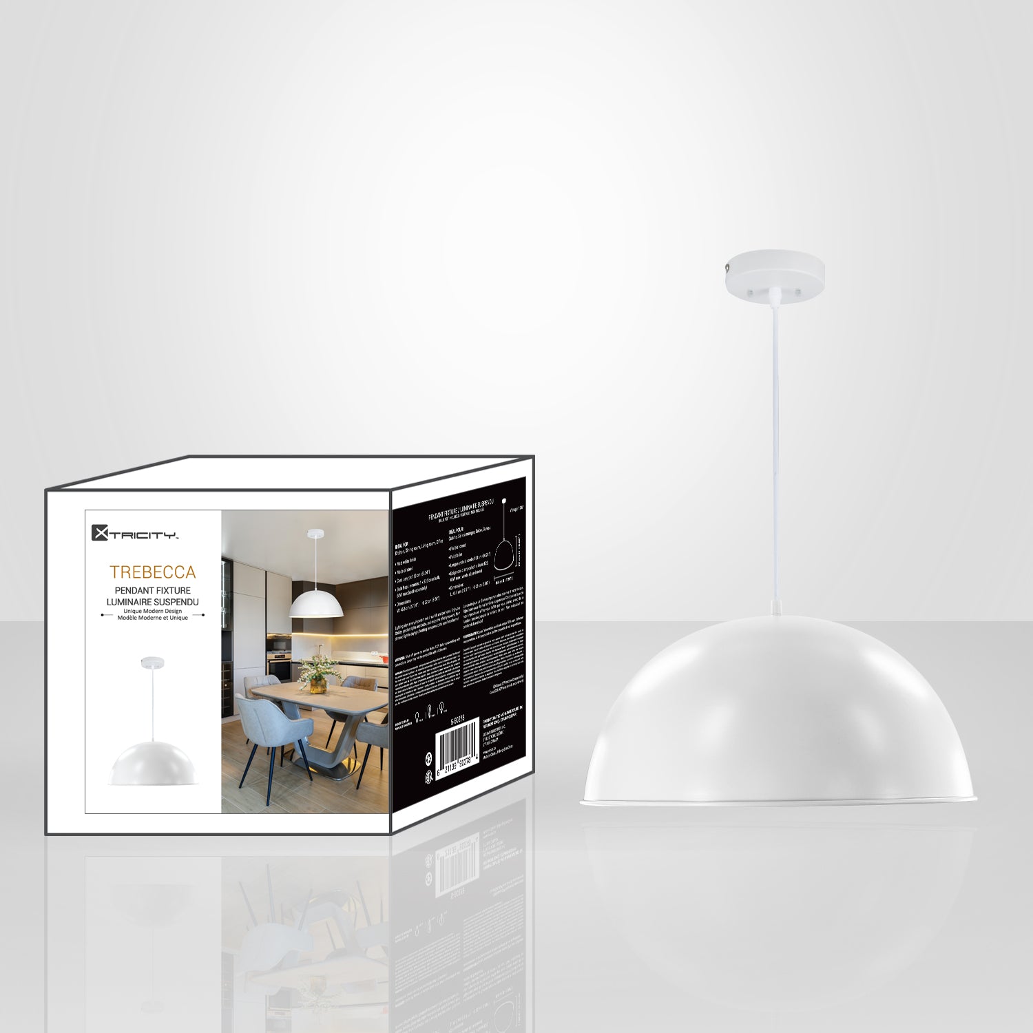 Xtricity - Luminaire Suspendu, Largeur de 17.91", De la Collection Trebecca, Blanc - emballage - Simple Boutique