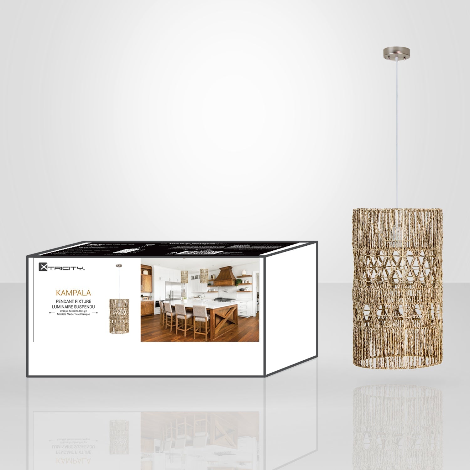 Xtricity - Luminaire Suspendu, Largeur de 9.84", De la Collection Kampala, Beige - emballage - Simple Boutique