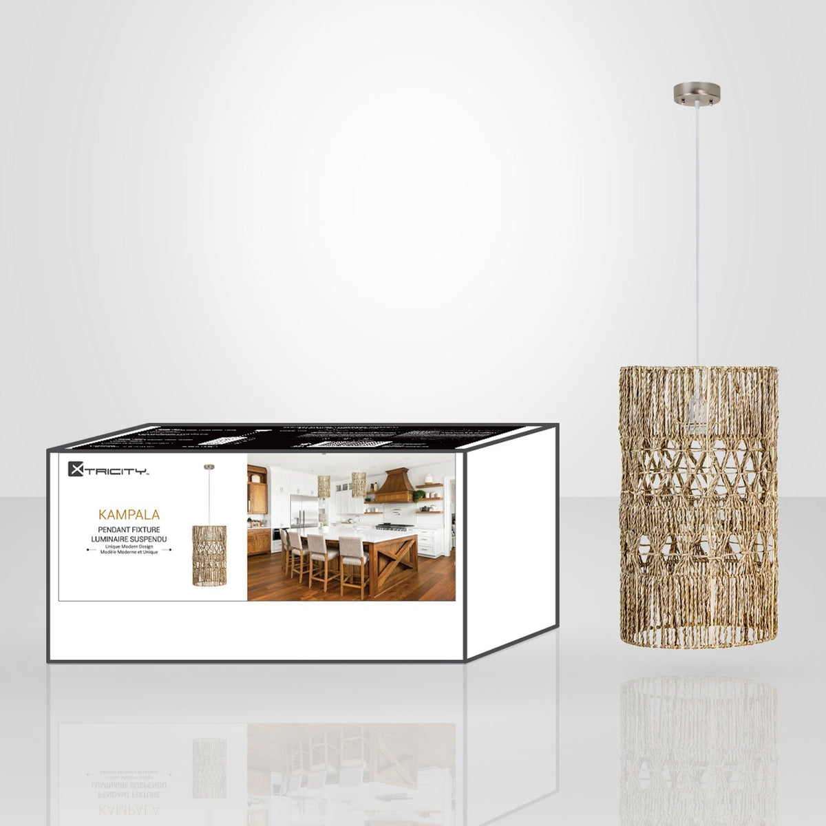 Xtricity - Luminaire Suspendu, Largeur de 9.84", De la Collection Kampala, Beige - emballage - Simple Boutique