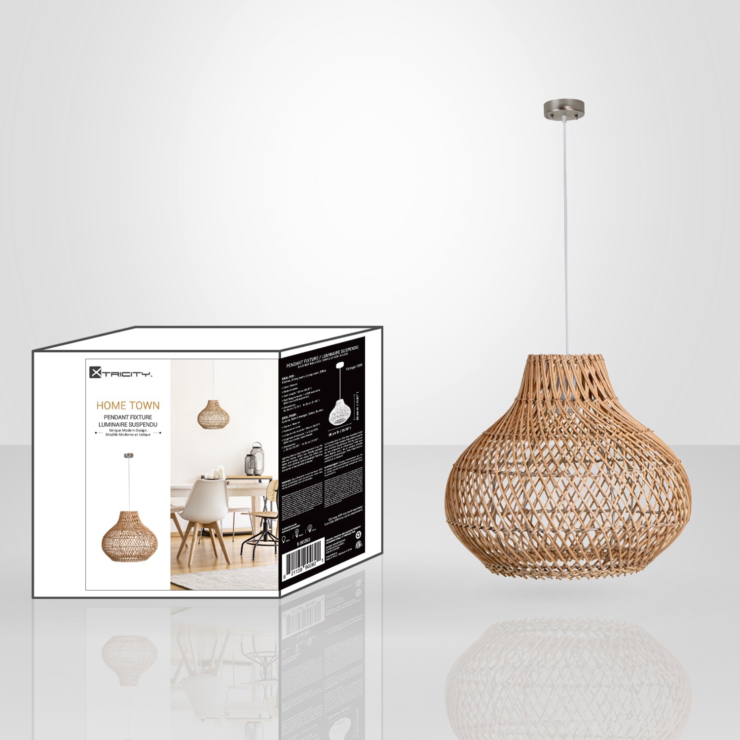 Xtricity - Luminaire Suspendu, Largeur de 13.78", De la Collection Home Town, Beige - emballage - Simple Boutique