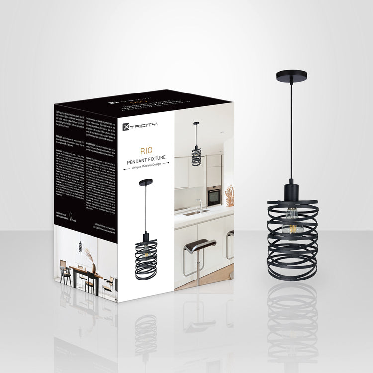 Xtricity - Luminaire Suspendu, Hauteur de 8,2", De la Collection Rio, Noir - emballage - Simple Boutique