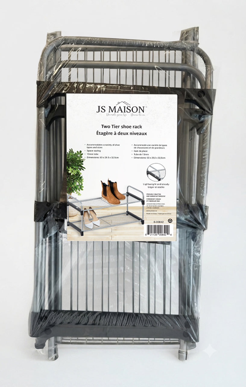 Jessar - Étagère à Chaussures à 2 Niveaux, Argenté et Noir - emballage - Simple Boutique