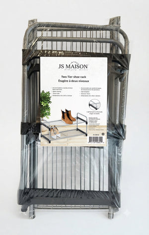 Jessar - Étagère à Chaussures à 2 Niveaux, Argenté et Noir - emballage - Simple Boutique