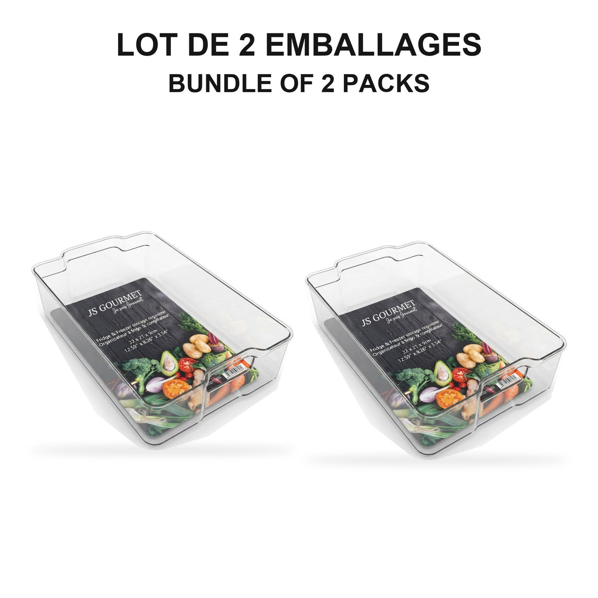 Jessar - Ensemble de 2 Organisateurs de Rangement pour Réfrigérateur ou Congélateur, 32 X 21 X 9cm - emballage - Simple Boutique