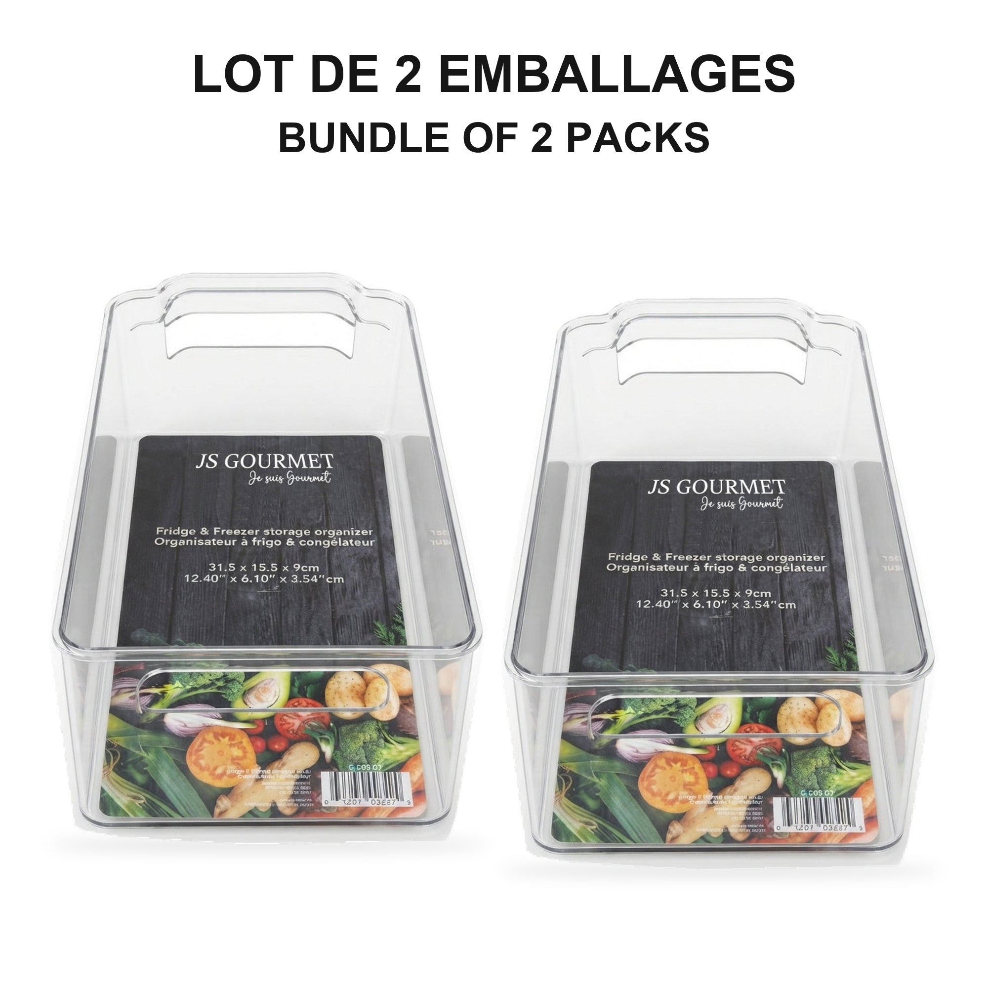 Jessar - Ensemble de 2 Organisateurs de Rangement pour Réfrigérateur ou Congélateur, 37.5 X 10.5 X 9.5cm - emballage - Simple Boutique