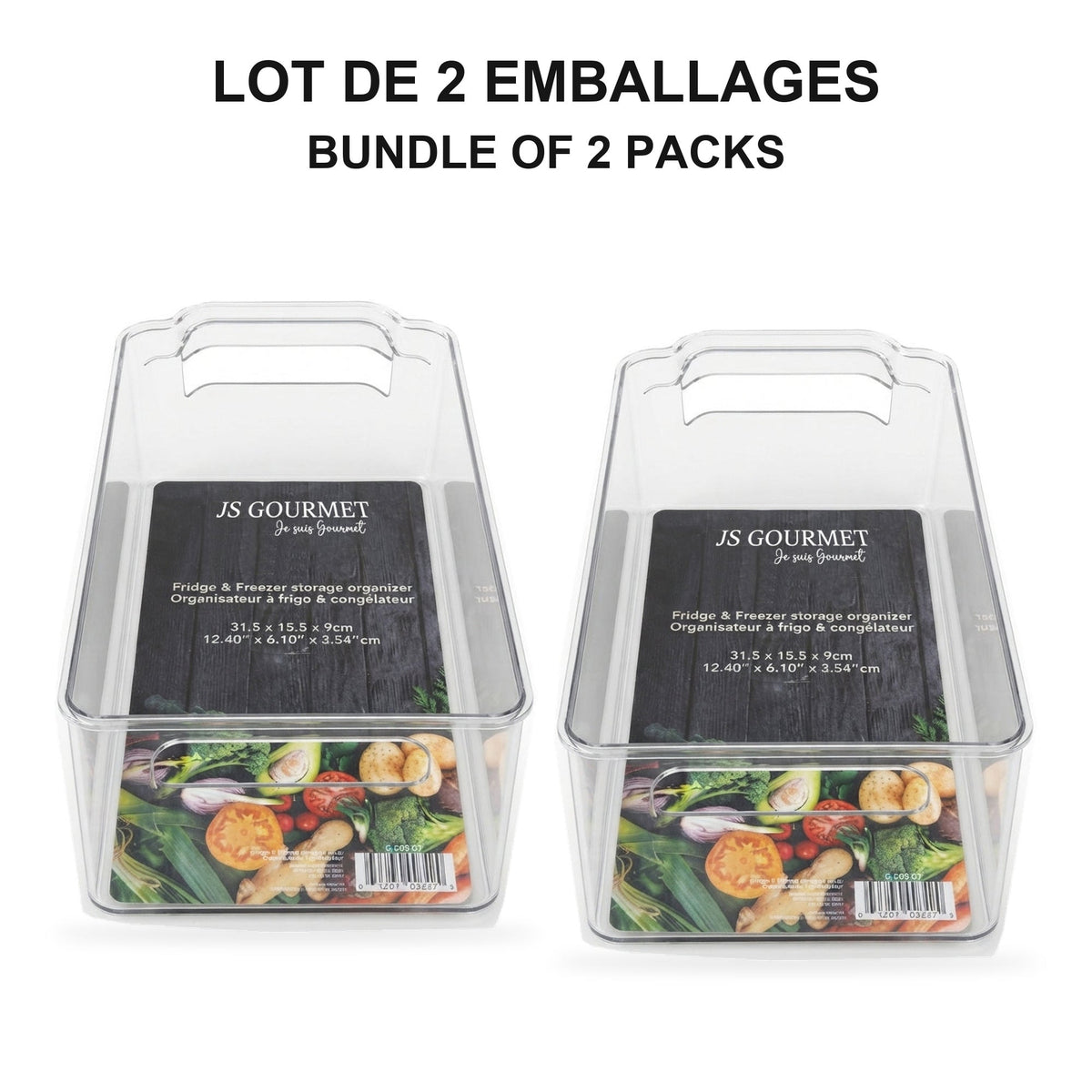 Jessar - Ensemble de 2 Organisateurs de Rangement pour Réfrigérateur ou Congélateur, 37.5 X 10.5 X 9.5cm - emballage - Simple Boutique