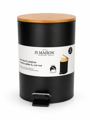 Jessar - Poubelle à Pédale avec Couvercle en Bambou, Capacité de 5 Litres, Noir - emballage - Simple Boutique