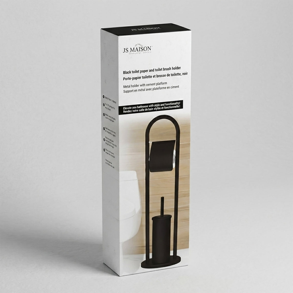 Jessar - Support à Papier Hygiénique avec Brosse à Toilette, Noir - emballage - Simple Boutique