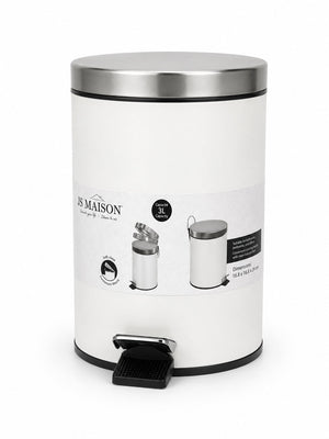 Jessar - Poubelle à Pédale avec Couvercle en Acier Inoxydable, Capacité de 3 Litres, Blanc - emballage - Simple Boutique