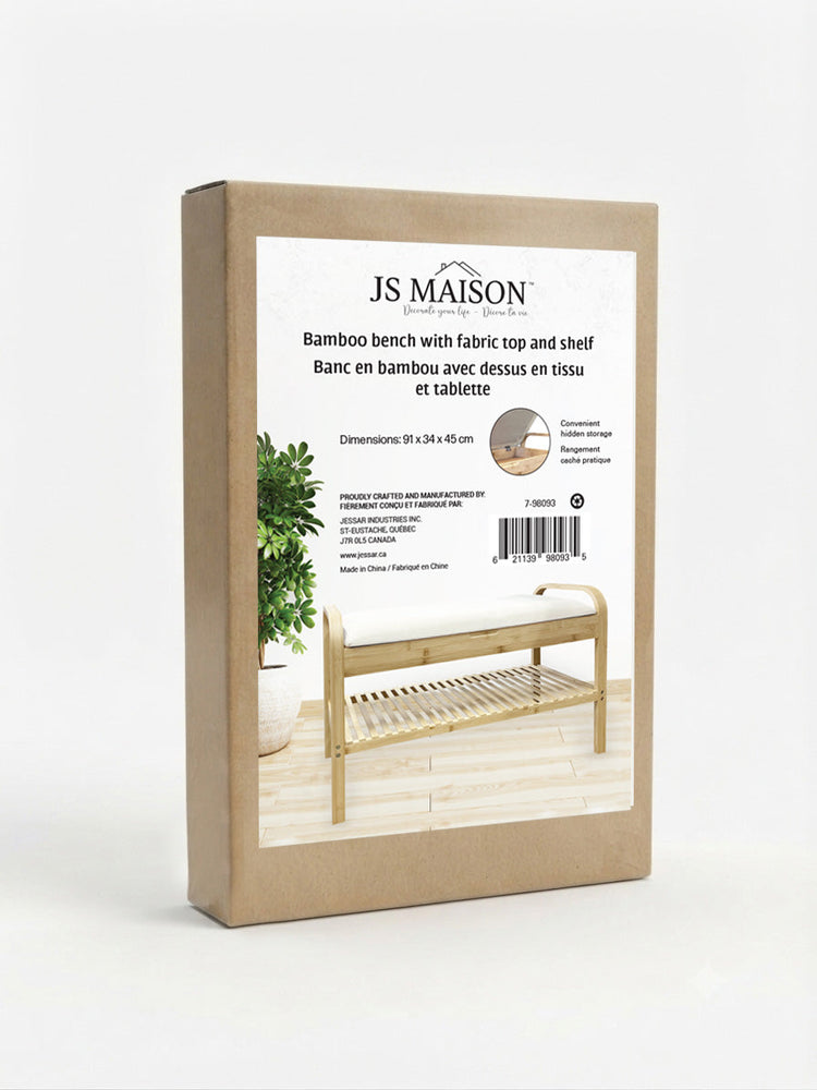 Jessar - Tabouret d'entrée avec Rangement pour Chaussures, Assise Rembourrée, Cadre en Bambou - emballage - Simple Boutique