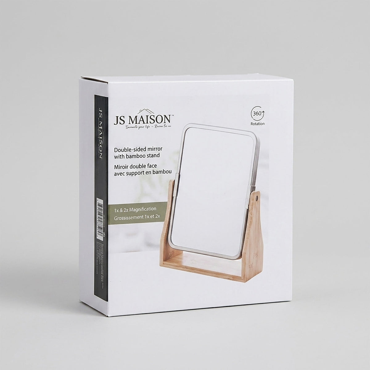 Jessar - Miroir Double Face avec Pied en bambou, Grossissement 1x et 3x, Nickel - emballage - Simple Boutique