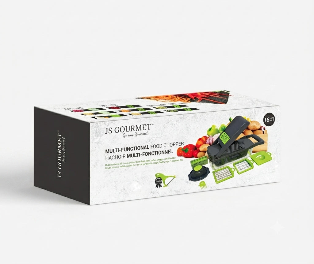 JS Gourmet - Hachoir Manuel Multi-Fonction 16 en 1, Vert - emballage - Simple Boutique