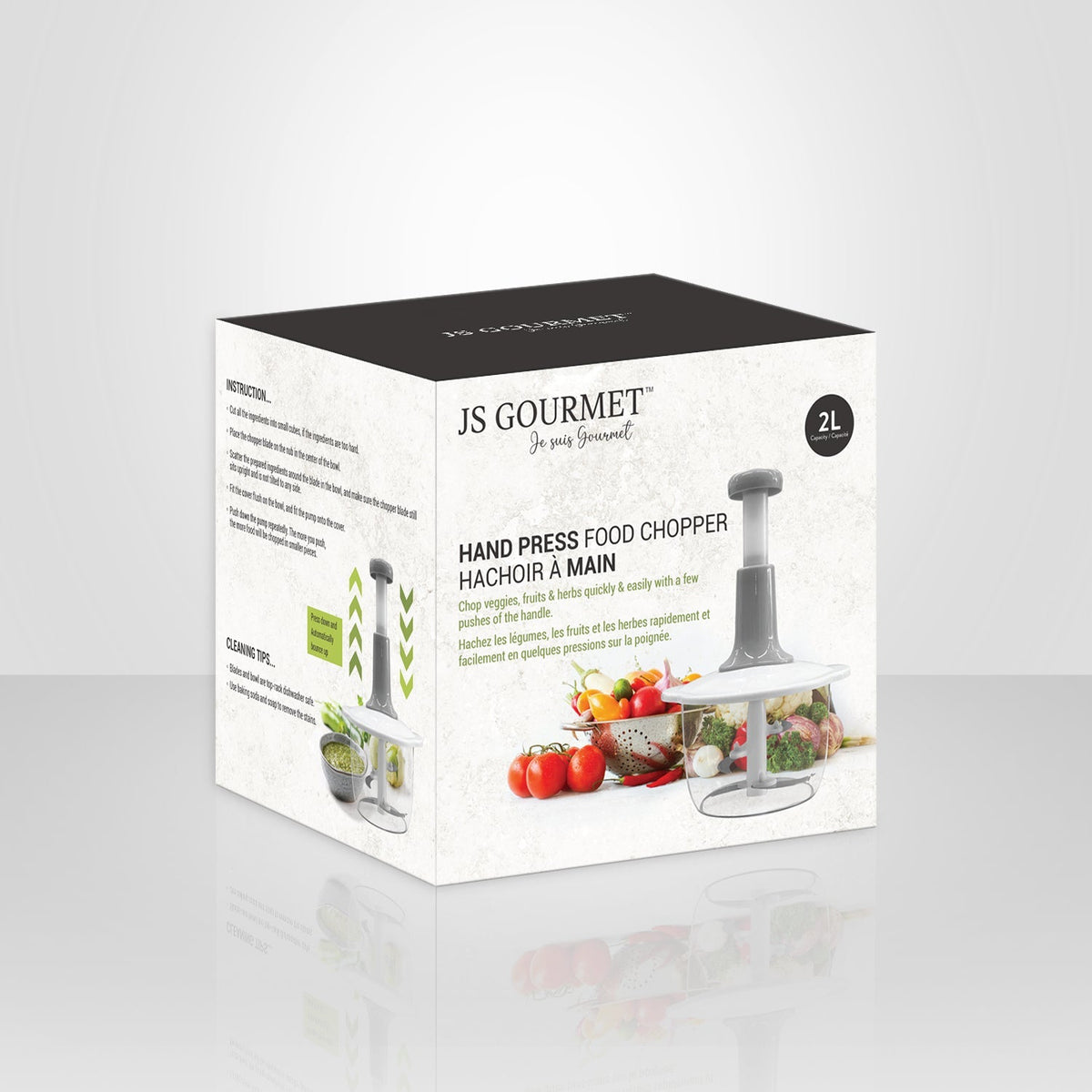 JS Gourmet - Hachoir à Main, Capacité de 2 Litres, Blanc - emballage - Simple Boutique