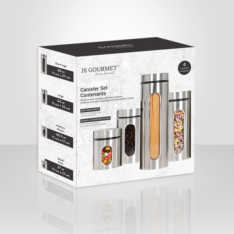 JS Gourmet - Ensemble de 4 Contenants de Rangements en Acier Inoxydable, Argent - emballage - Simple Boutique