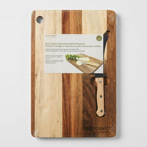 JS Gourmet - Planche à Fromage en Bois d'acacia Avec Couteau en Acier Inoxydable - emballage - Simple Boutique