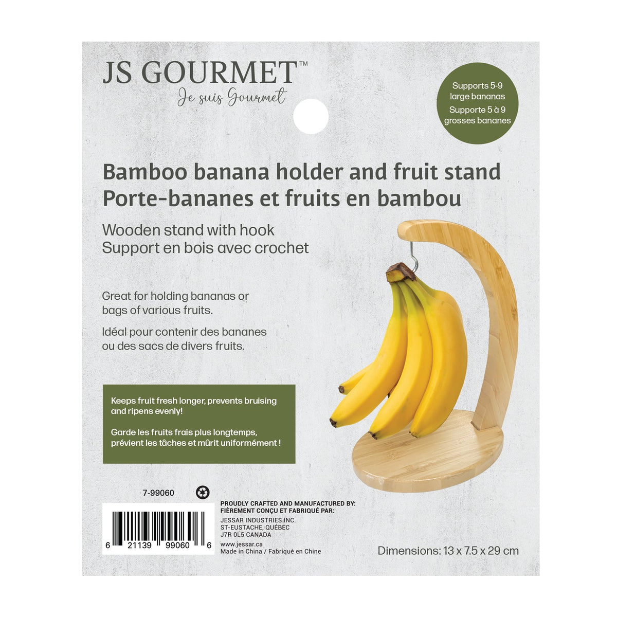 JS Gourmet - Support avec Crochet pour Bananes et Fruits, Fabriqué en Bambou - emballage - Simple Boutique