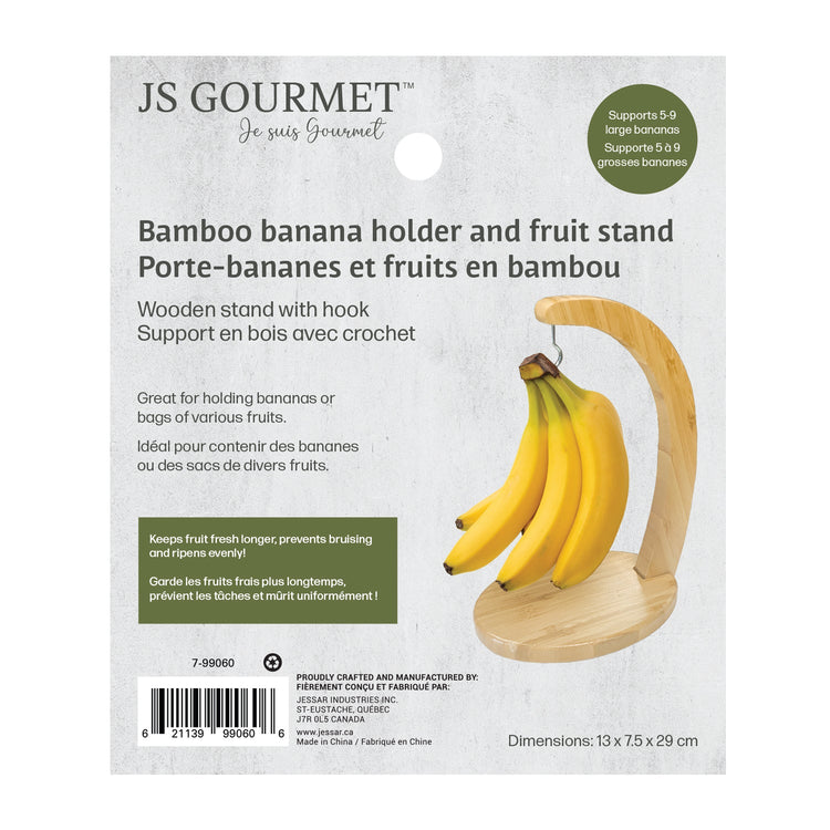 JS Gourmet - Support avec Crochet pour Bananes et Fruits, Fabriqué en Bambou - emballage - Simple Boutique