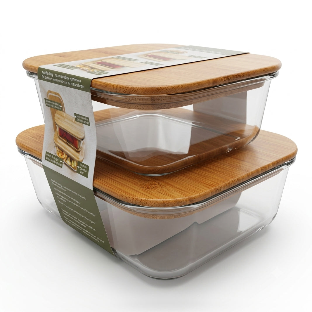 JS Gourmet - Ensemble de 2 Contenants pour Aliments, Couvercle en Bambou, Vont au Four - emballage - Simple Boutique
