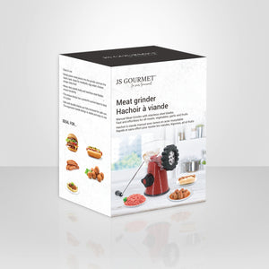 JS Gourmet - Hachoir à Viande et Légume Manuel Multifonctionnel, Lame en Acier Inoxydable - emballage - Simple Boutique