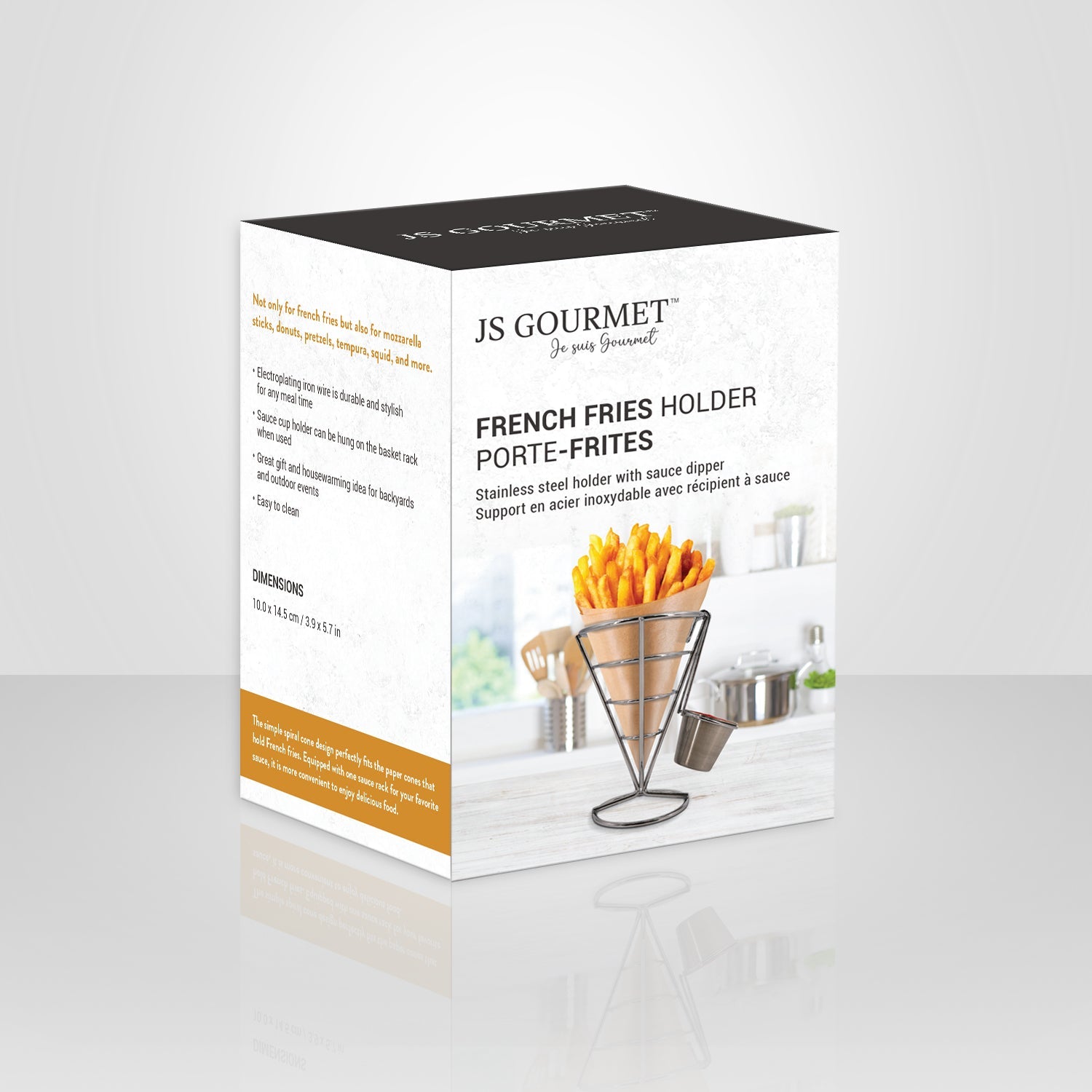 JS Gourmet - Porte-Frites avec Contenant pour Condiment, Acier Inoxydable - emballage - Simple Boutique
