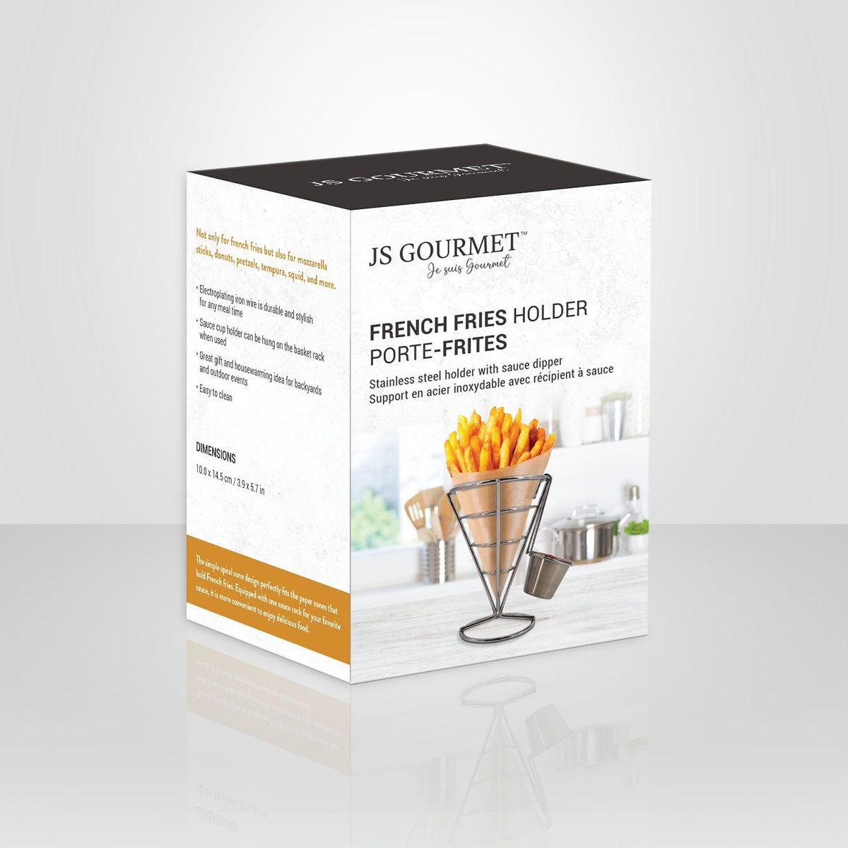 JS Gourmet - Porte-Frites avec Contenant pour Condiment, Acier Inoxydable - emballage - Simple Boutique